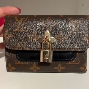 Brown and Gold Monogram Lock Wallet